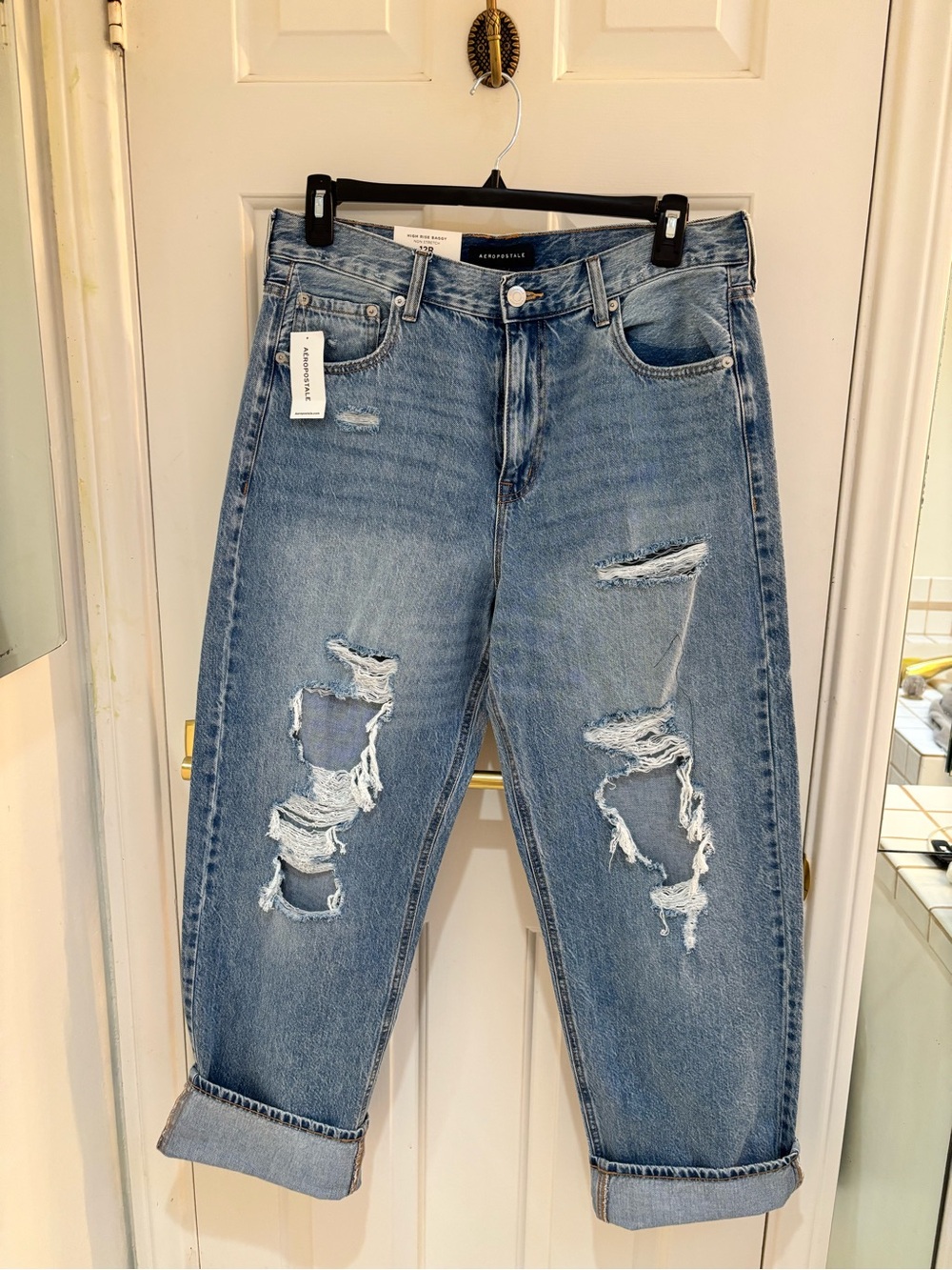 Aeropostale Women’s High-Rise Baggy Jeans — Light Blue Denim - Picture 3 of 4